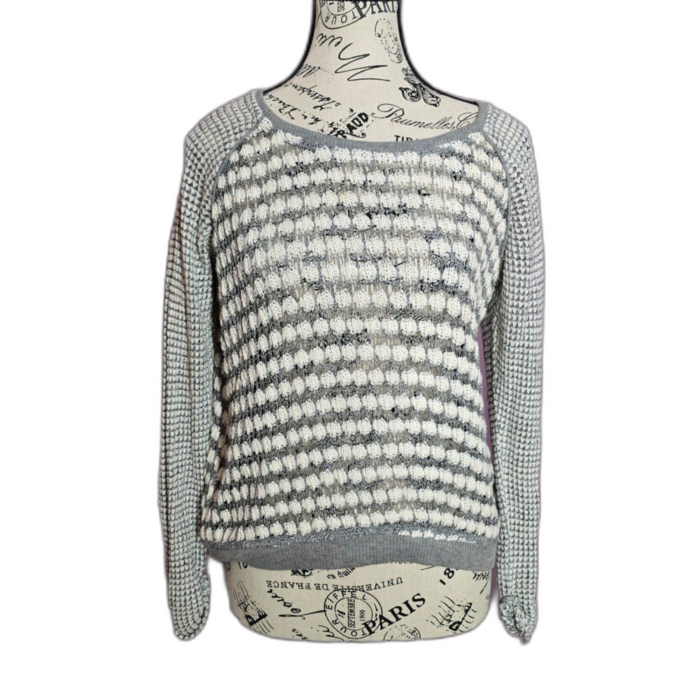 Willow&Clay Lightweight long-sleeved knit Mesh Nautical grey White top